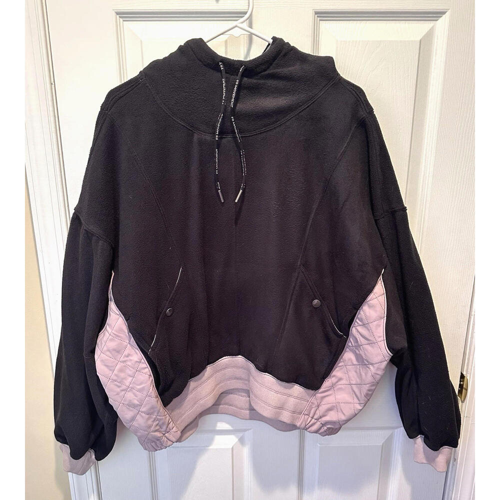 FP Movement Snowday Hoodie Medium Pullover, Black with Pink Quilted Panels
